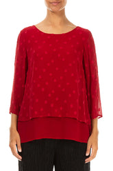 Layered Dotty Cherry Red Silk Blouse 1