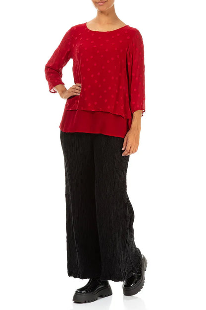 Layered Dotty Cherry Red Silk Blouse 4
