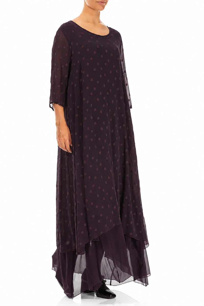 Layered Dotty Deep Plum Silk Dress 3