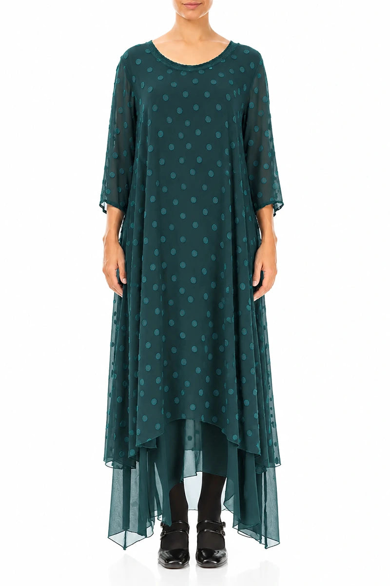 Layered Dotty Deep Turquoise Silk Dress