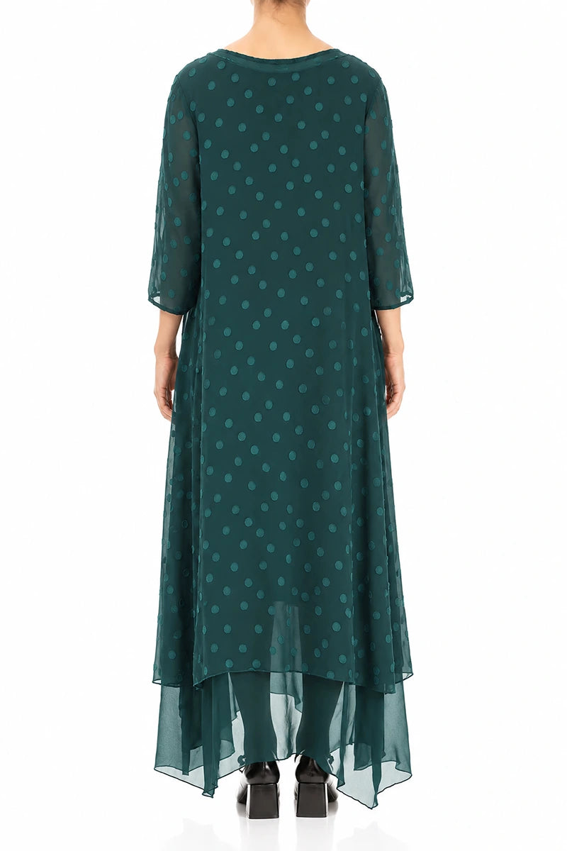 Robe en Soie à pois superposés Turquoise profond