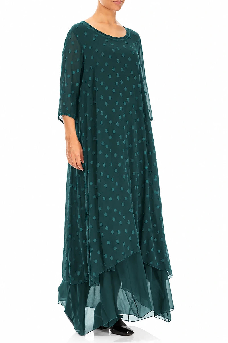 Layered Dotty Deep Turquoise Silk Dress 3