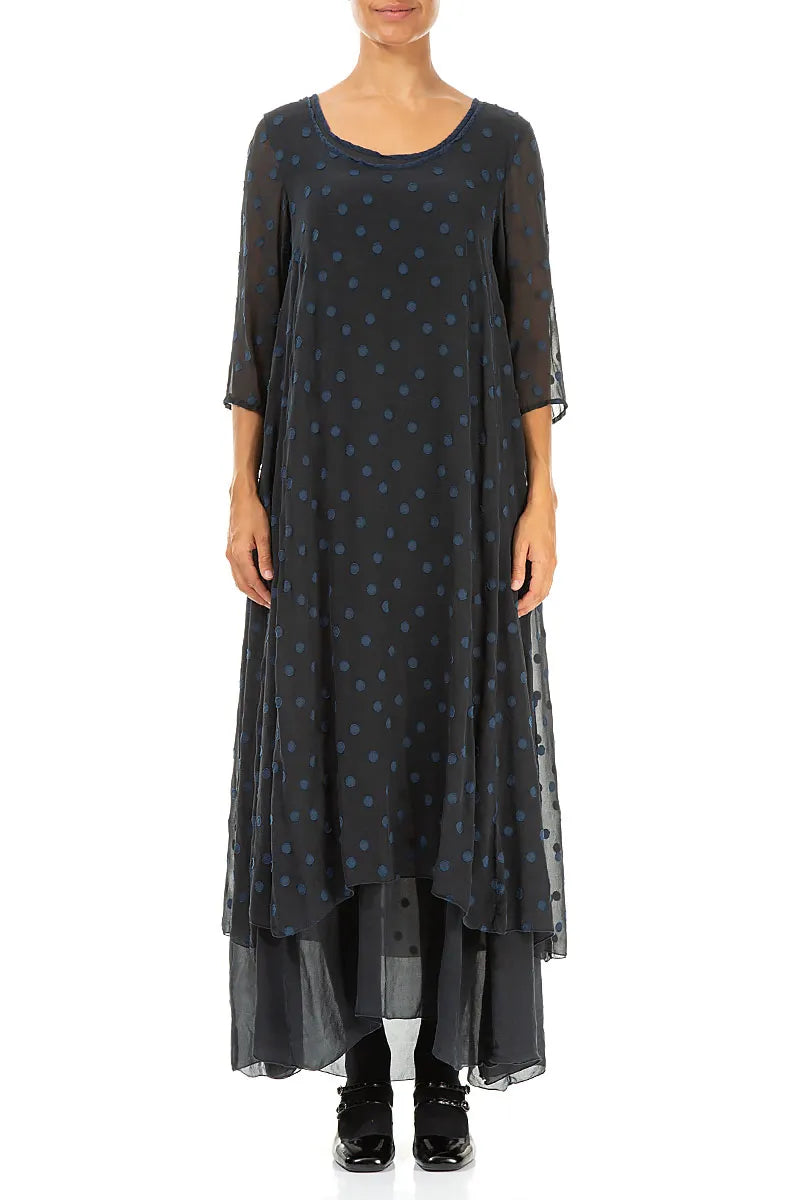 Layered Dotty Navy Silk Dress