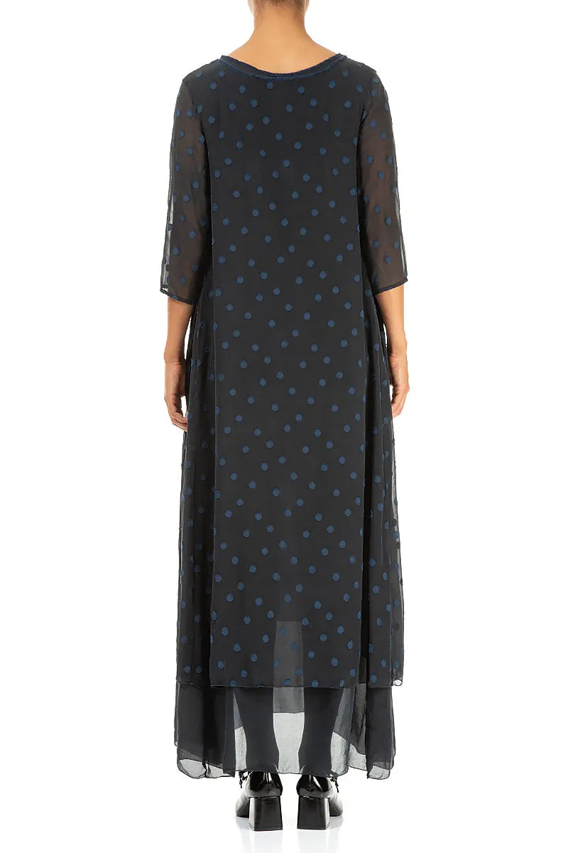 Layered Dotty Navy Silk Dress