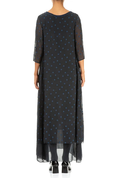 Layered Dotty Navy Silk Dress