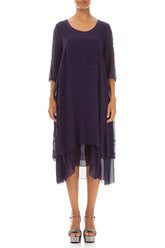 Layered Dotty Royal Purple Silk Midi Dress 1