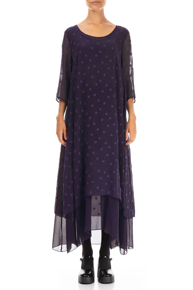 Layered Dotty Royal Purple Silk Dress 1