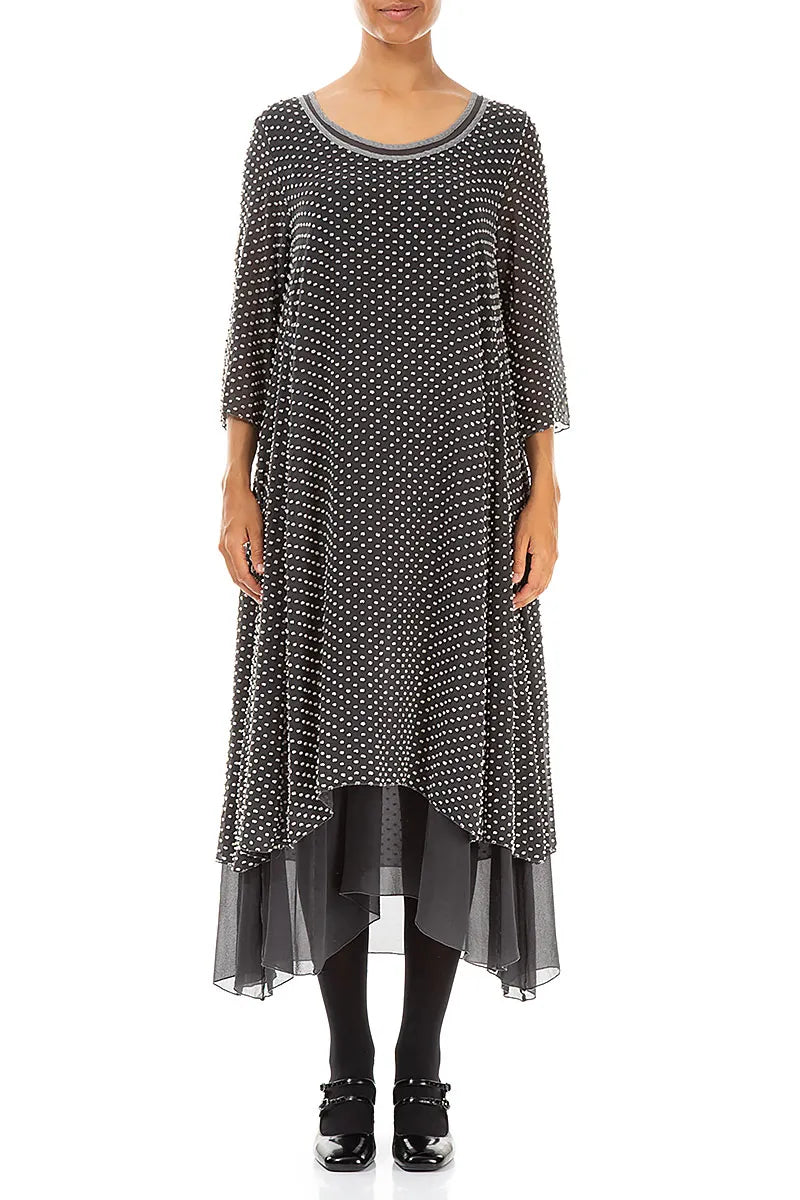 Layered Dotty Silver Silk Dress