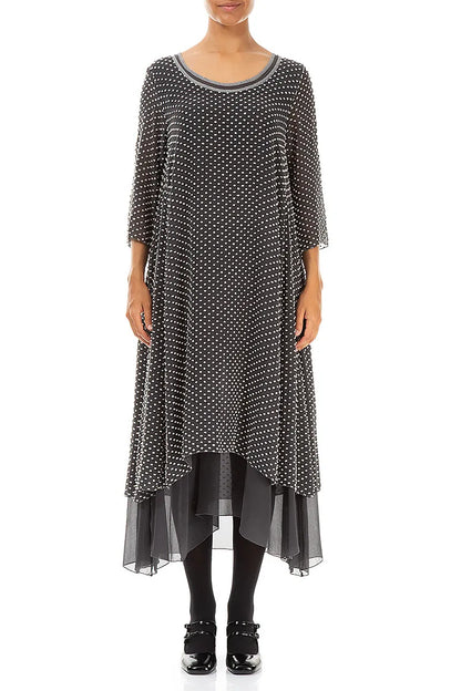 Layered Dotty Silver Silk Dress