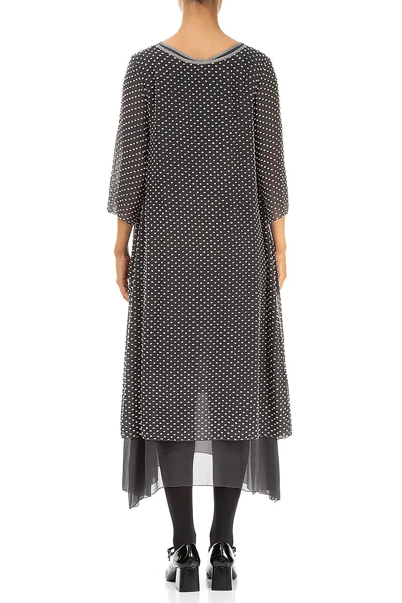 Layered Dotty Silver Silk Dress