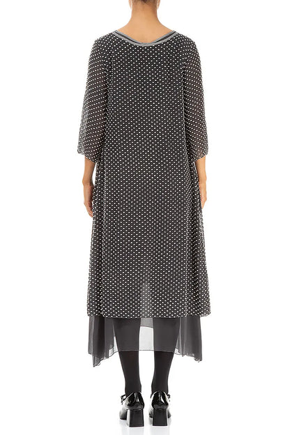 Layered Dotty Silver Silk Dress