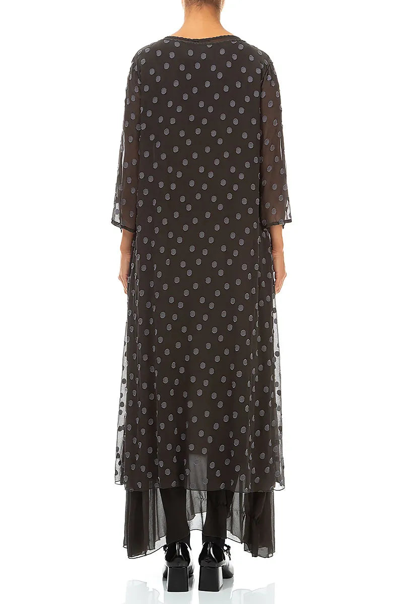 Robe en Soie anthracite chaud à pois et superpositions