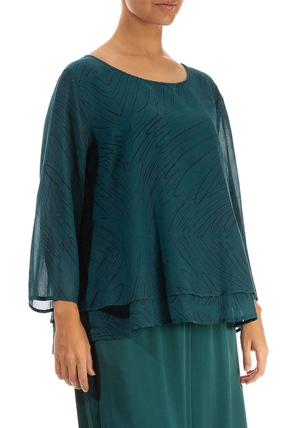 Layered Emerald Feathers Silk Cotton Blouse 3