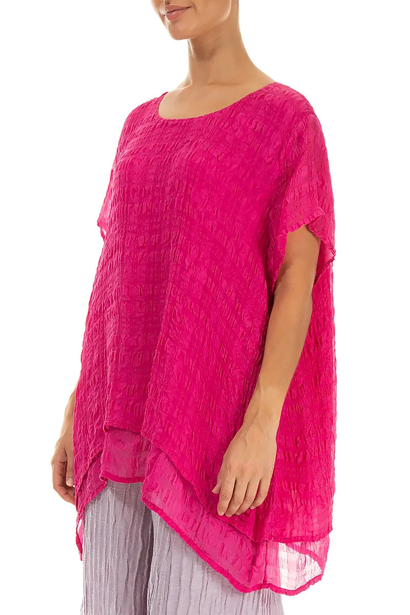 Chemisier en soie léger fuchsia superposé
