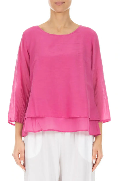 Layered Fuchsia Silk Cotton Blouse 1