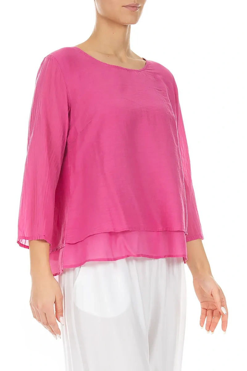 Layered Fuchsia Silk Cotton Blouse 3