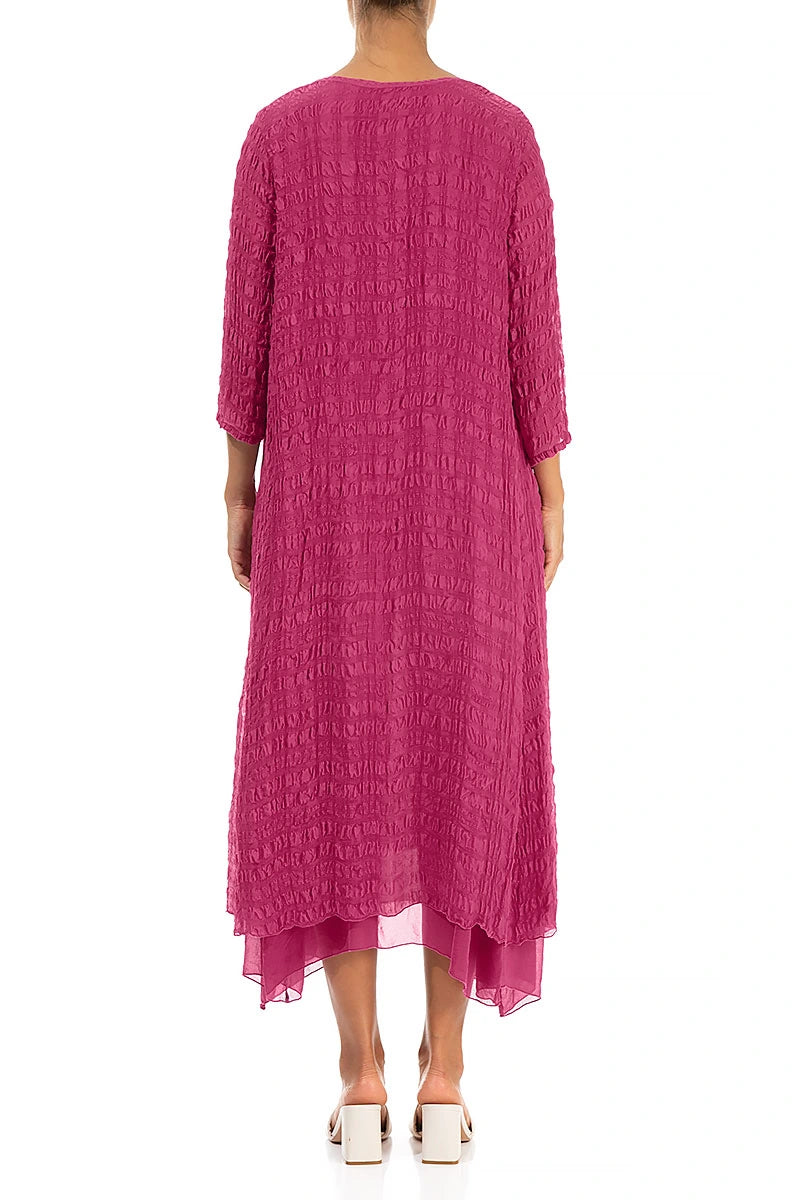 Layered Fuchsia Textured Light Silk Dress