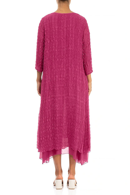 Layered Fuchsia Textured Light Silk Dress