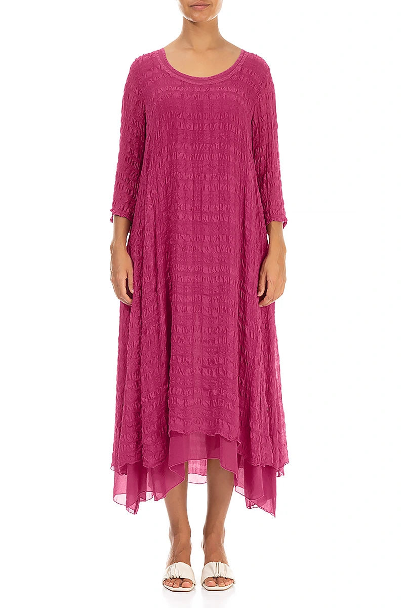 Layered Fuchsia Textured Light Silk Dress