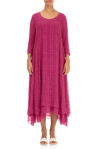 Layered Fuchsia Textured Light Silk Dress