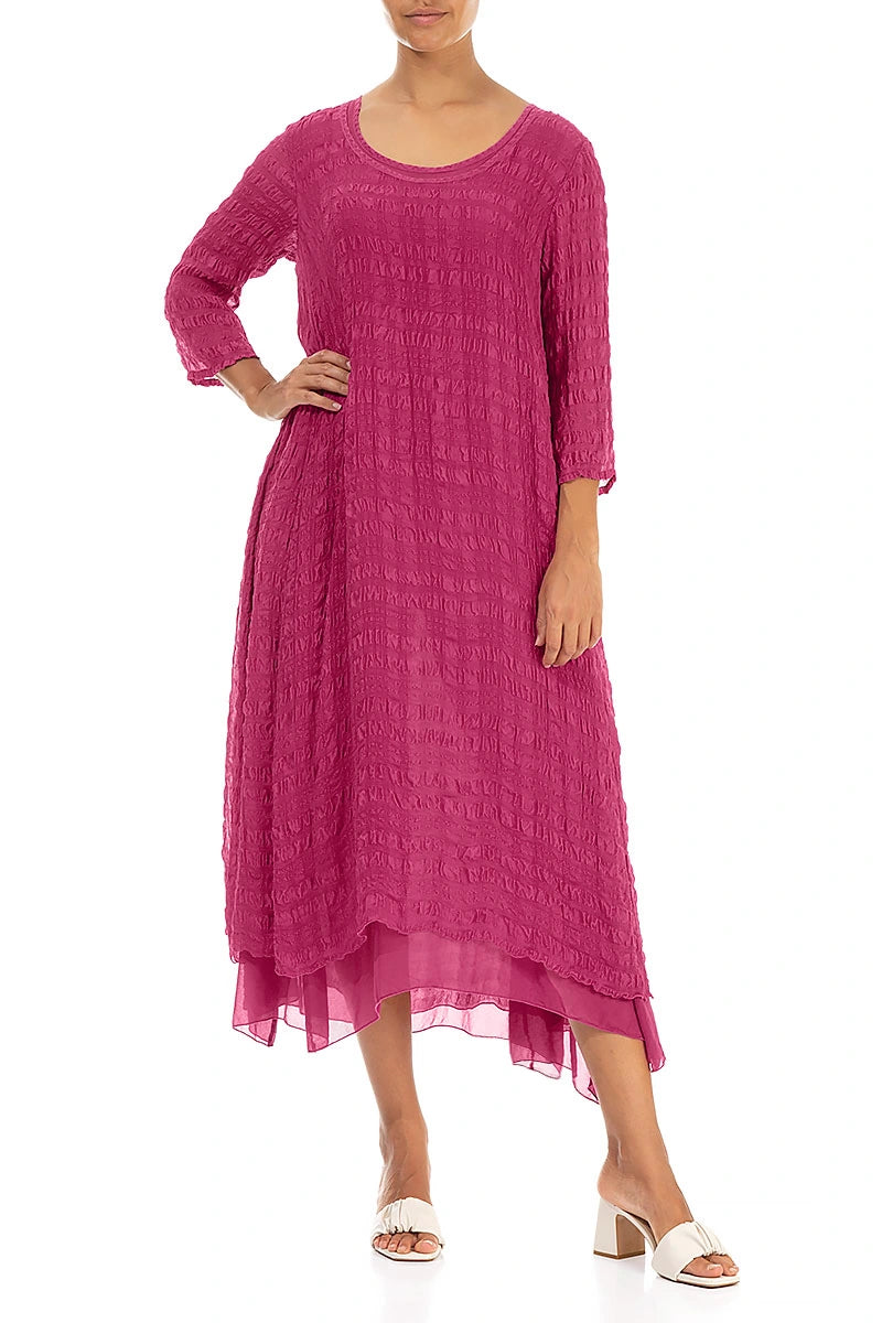 Layered Fuchsia Textured Light Silk Dress