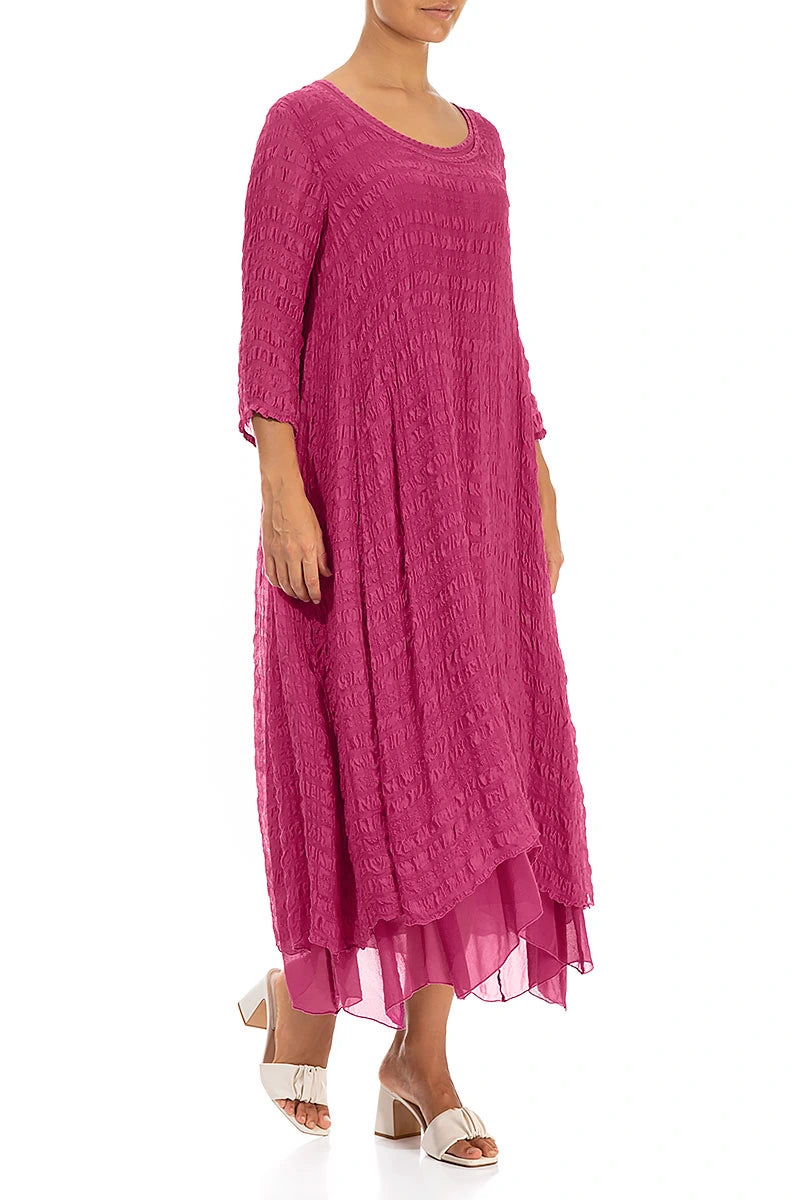 Layered Fuchsia Textured Light Silk Dress