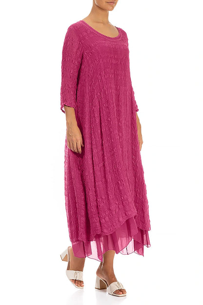 Layered Fuchsia Textured Light Silk Dress