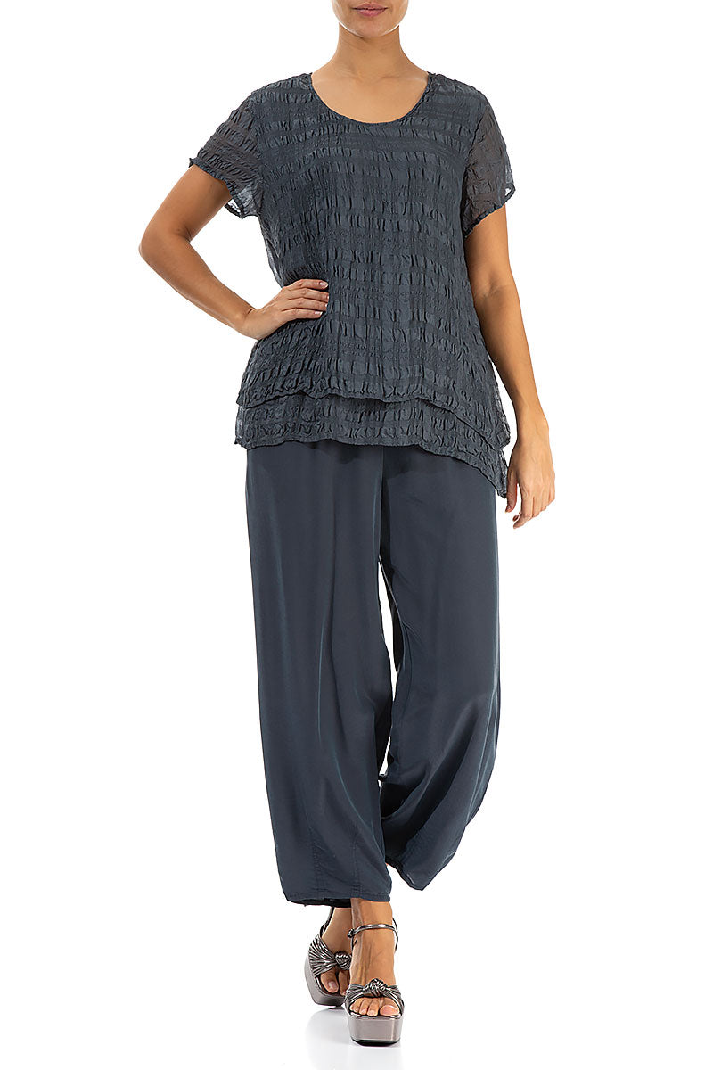 Layered Graphite Light Silk Blouse 4