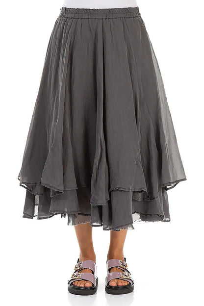 Jupe en soie et coton graphite à plusieurs épaisseurs