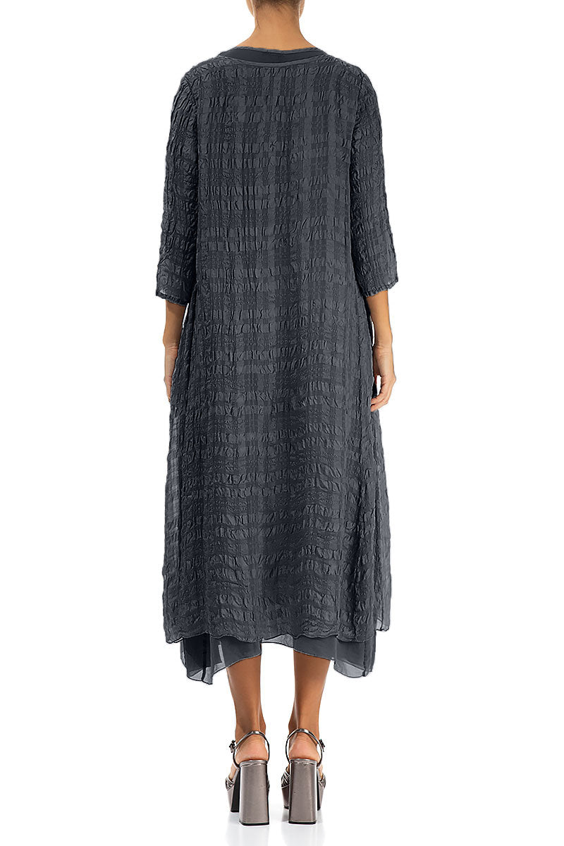 Layered Graphite Textured Light Silk Dress