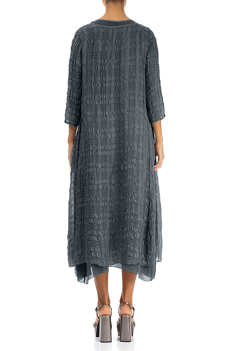 Layered Graphite Textured Light Silk Dress