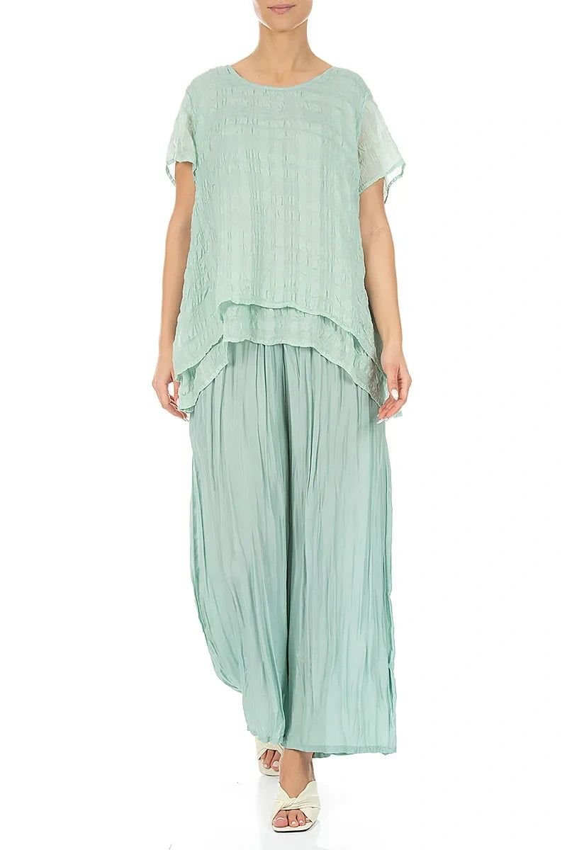 Layered Mint Light Silk Blouse 4