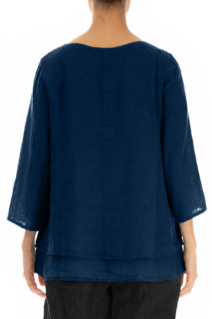 Layered Navy Gauze Linen Blouse 2