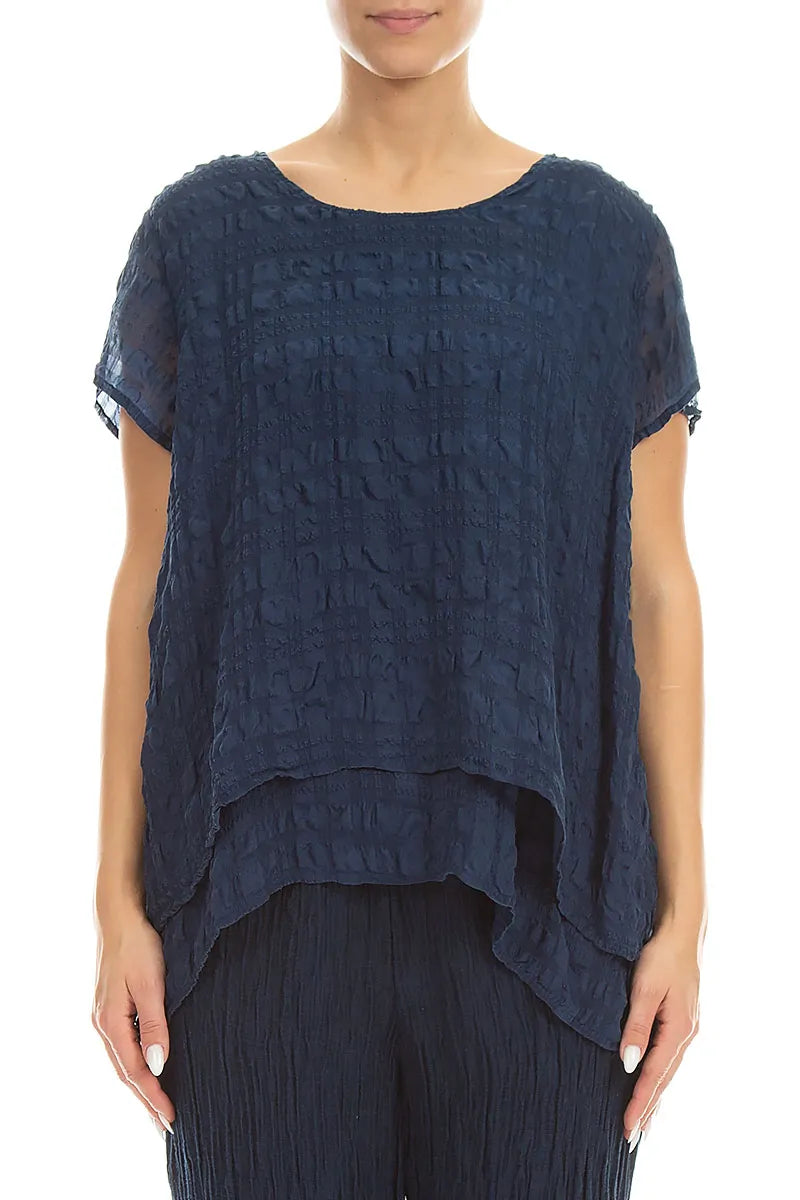 Layered Navy Light Silk Blouse 1