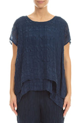 Layered Navy Light Silk Blouse 1