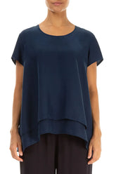 Layered Navy Pure Silk Blouse 1