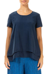 Layered Navy Pure Silk Blouse 1