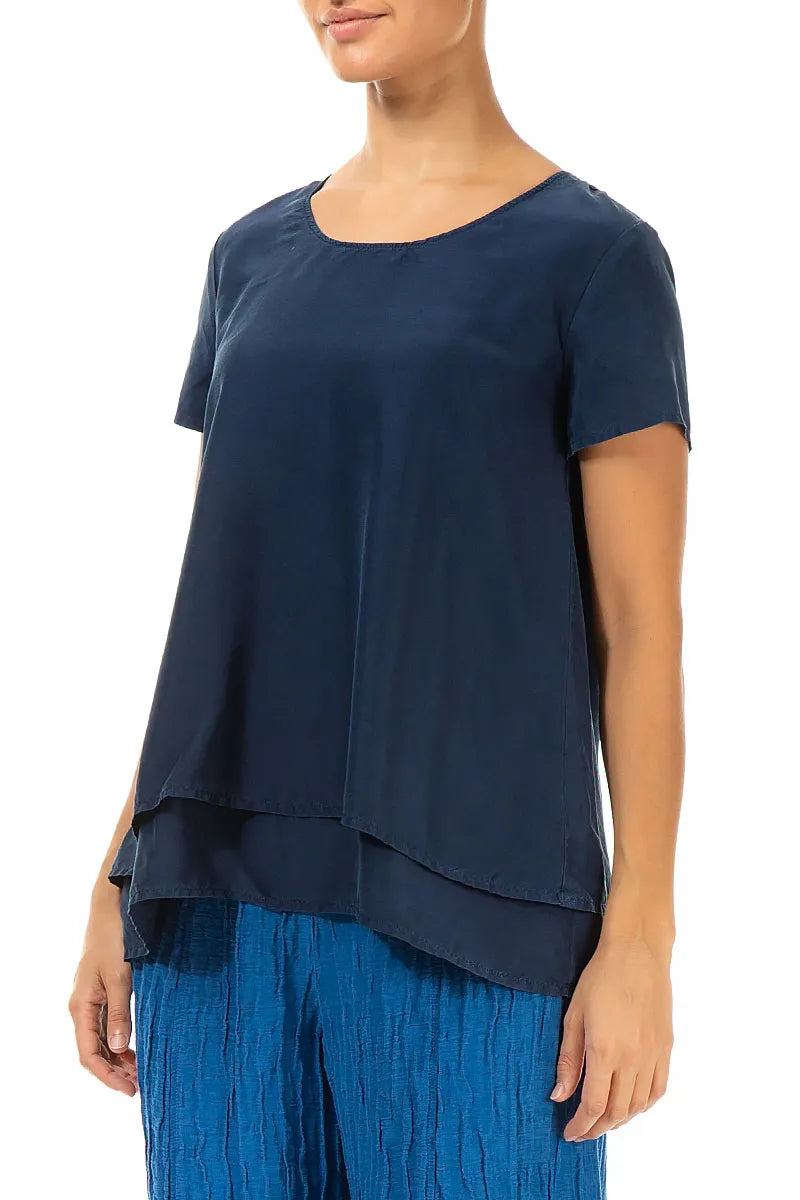 Layered Navy Pure Silk Blouse 3