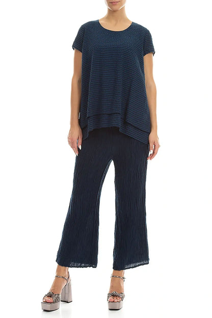 Layered Navy Textured Silk Blouse 3
