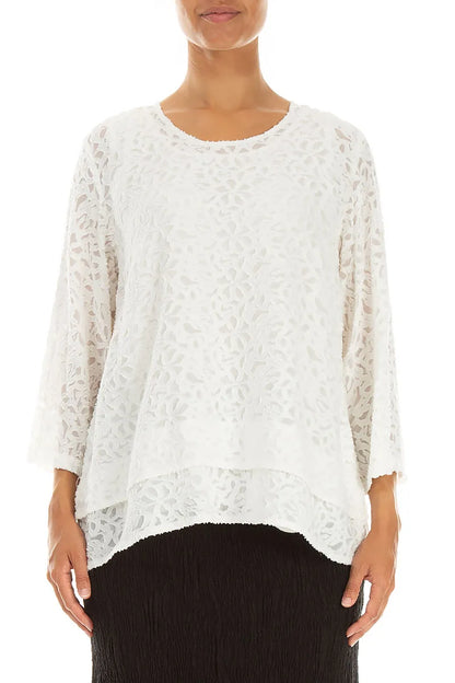 Layered Off White Floral Texture Silk Blouse