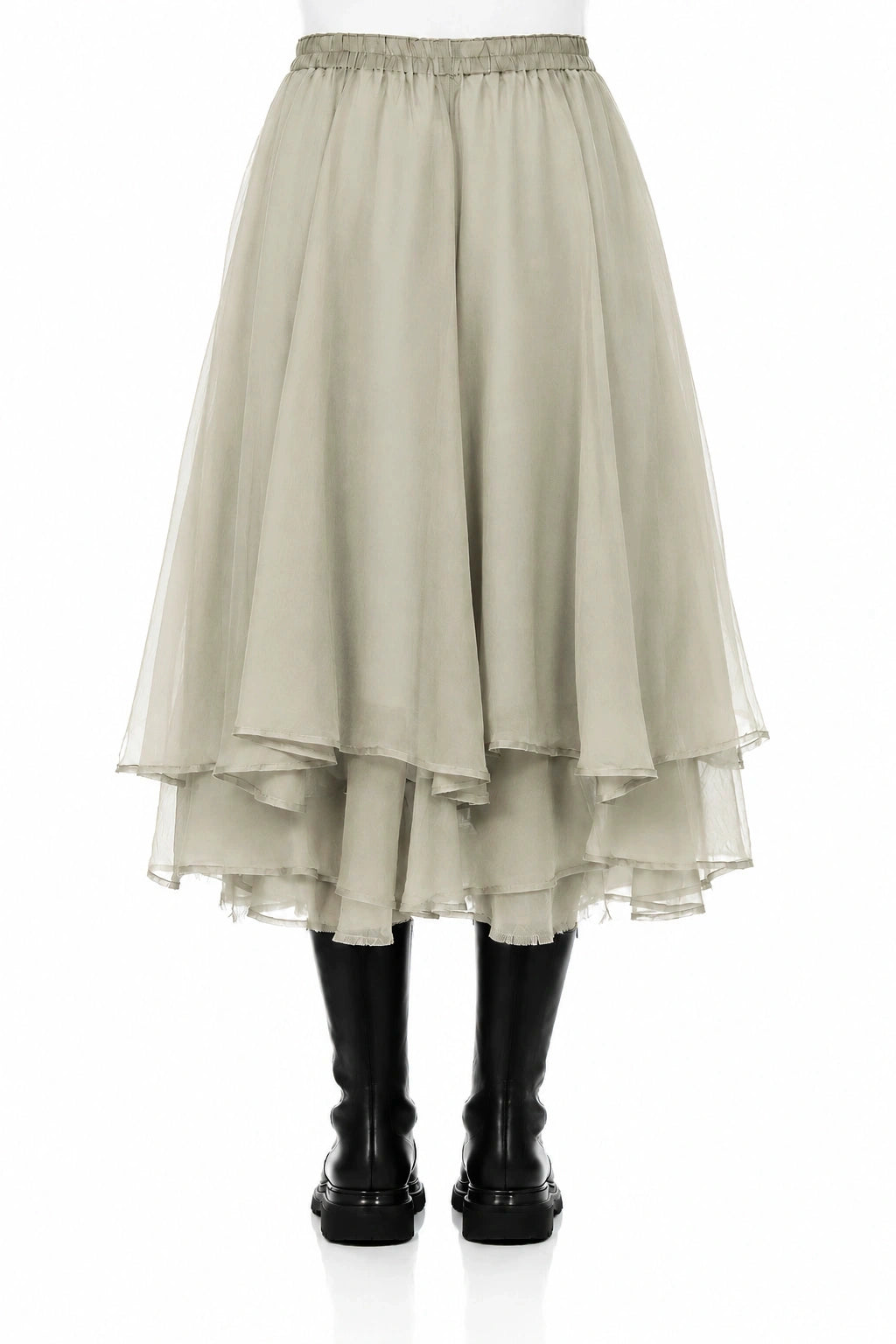 Layered Olive Grey Silk Chiffon Skirt 2