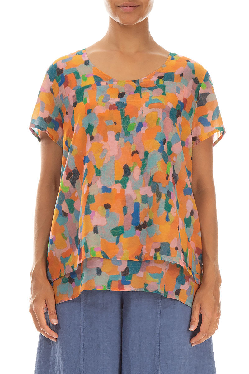 Layered Orange Burst Silk Cotton Blouse 1
