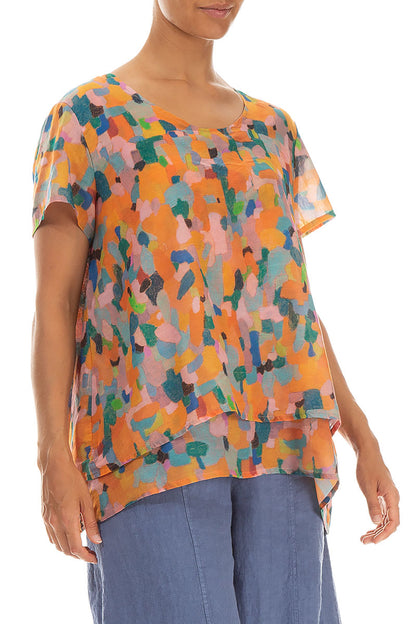 Layered Orange Burst Silk Cotton Blouse 3