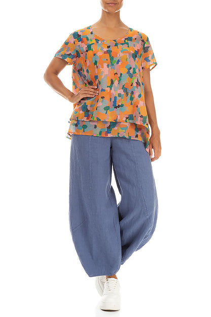 Layered Orange Burst Silk Cotton Blouse 4