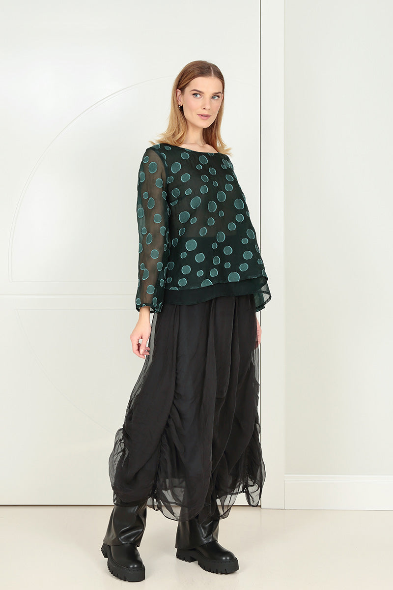 Layered Peacock Bubbles Silk Blouse 1