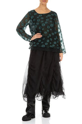 Layered Peacock Bubbles Silk Blouse 5