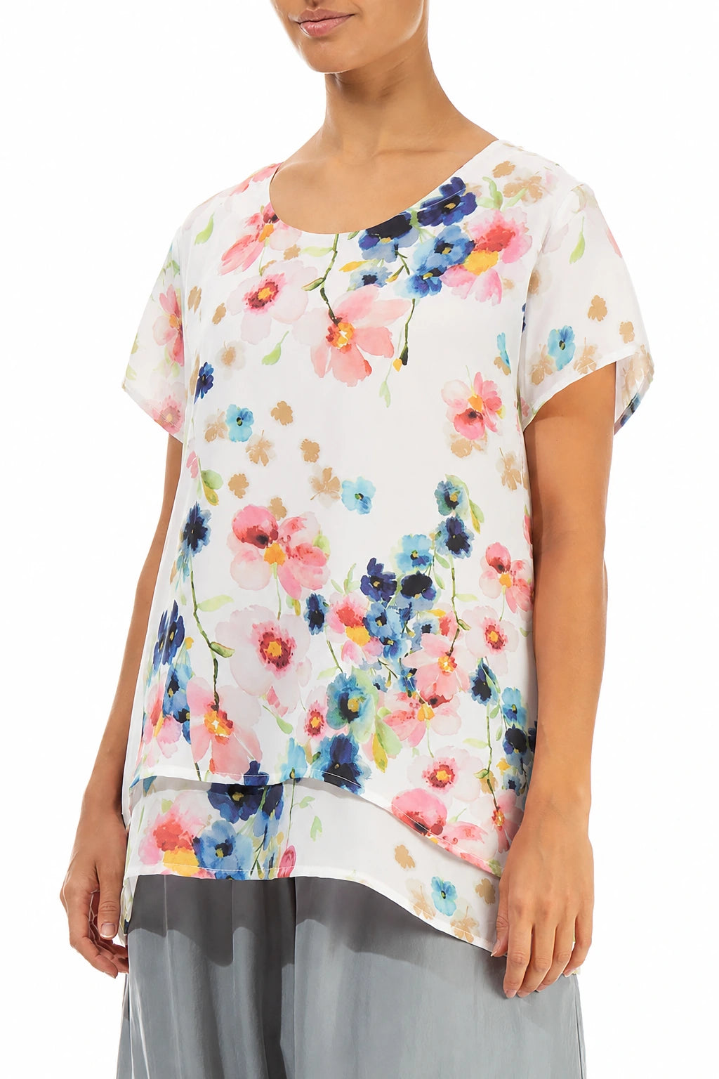 Geschichtete Primel Seiden-Bambus-Bluse