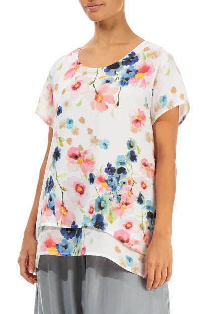 Geschichtete Primel Seiden-Bambus-Bluse