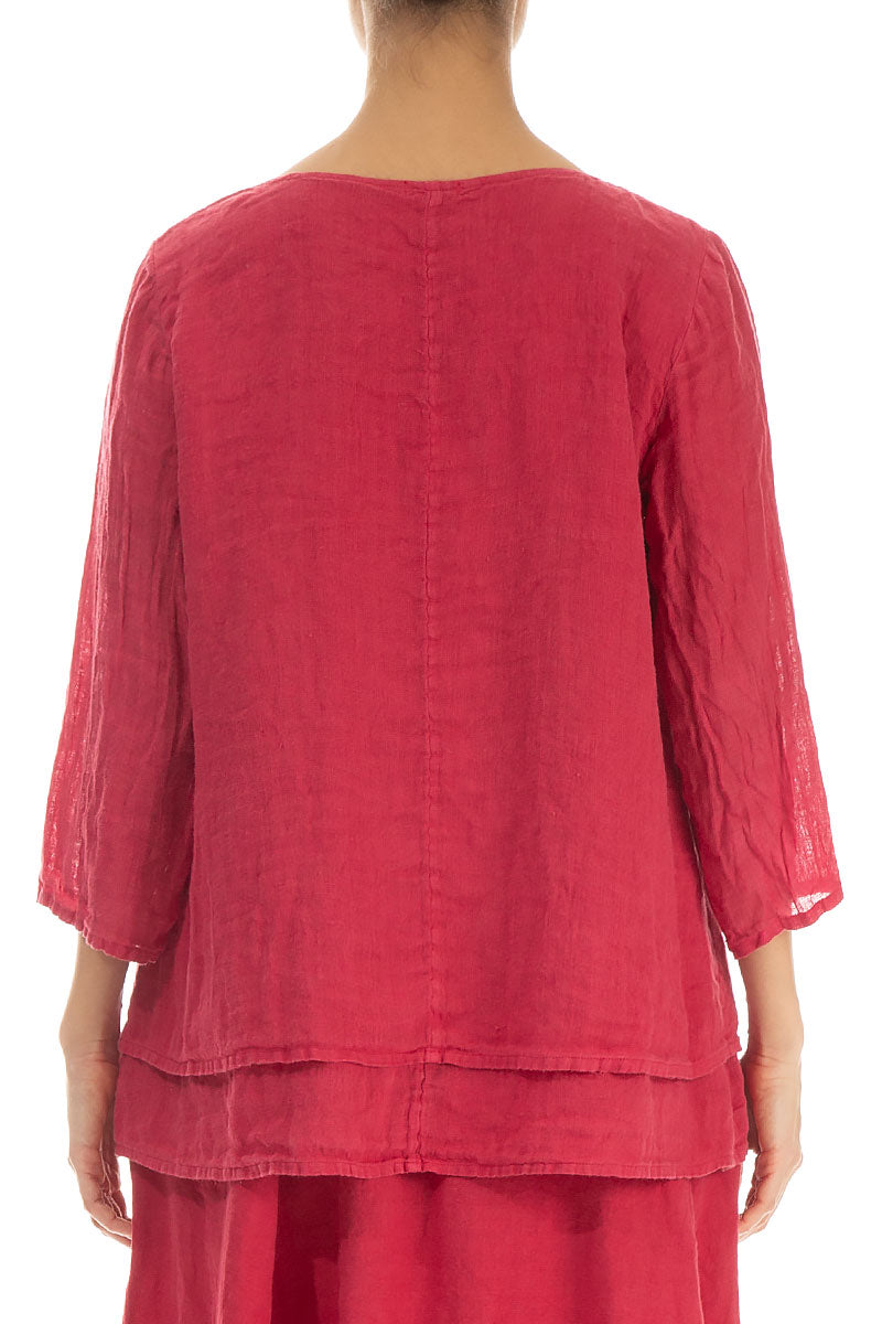 Layered Raspberry Gauze Linen Blouse 2