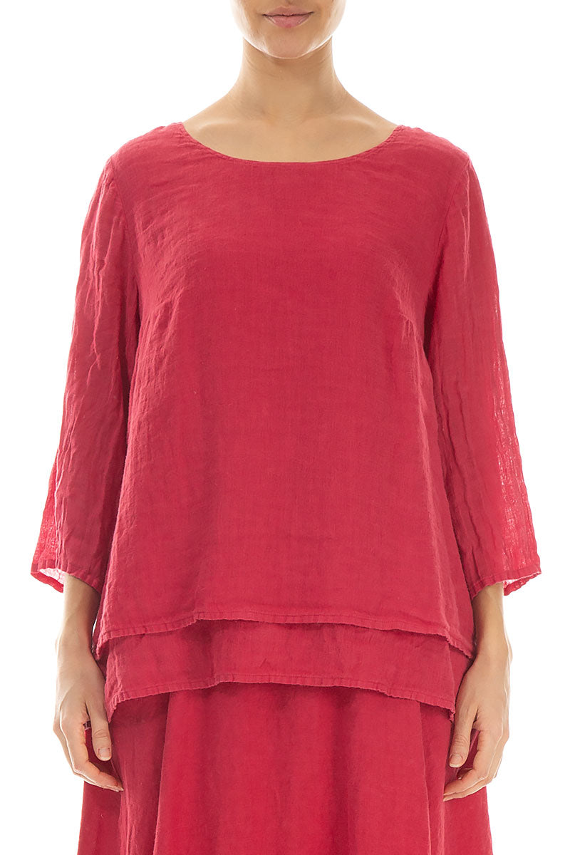 Layered Raspberry Gauze Linen Blouse 1